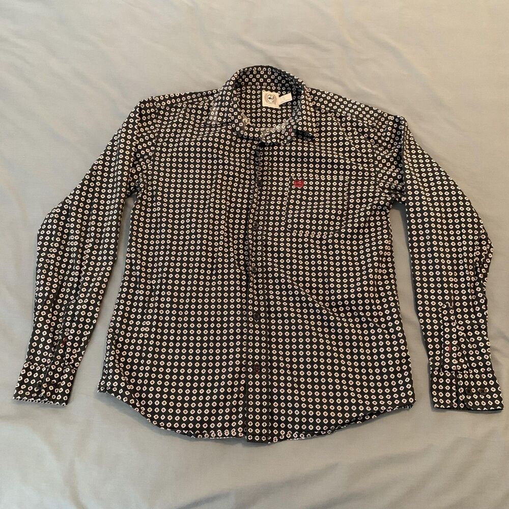 Cinch Shirt Boys XL Black Geometric Long Sleeve Western Stretch Rodeo MTW7060249